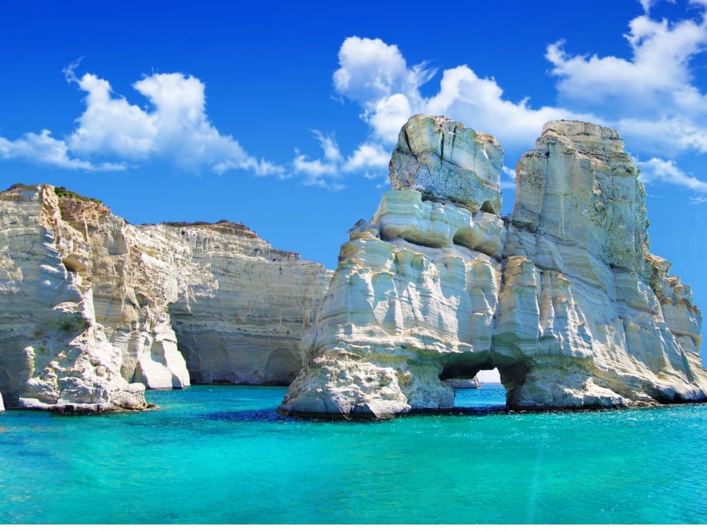 Incredible rocks and turquoise waters in Milos island,Kleftiko Bay,Greece.