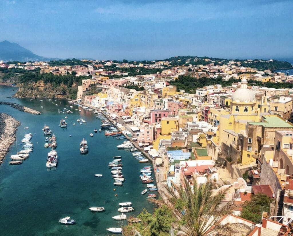 The view of Marina Corricella from Terra Murata; the highest point in all of Procida