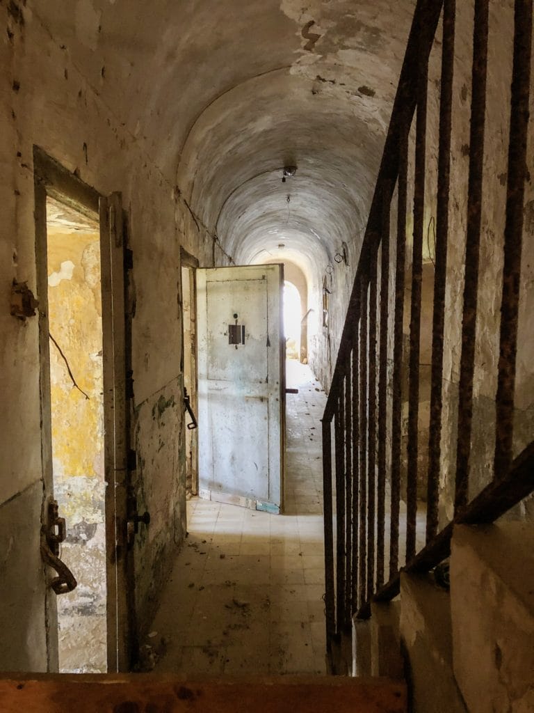 The prison corridors of Palazzo d'Avalos - ex prison on Procida; island near naples italy
