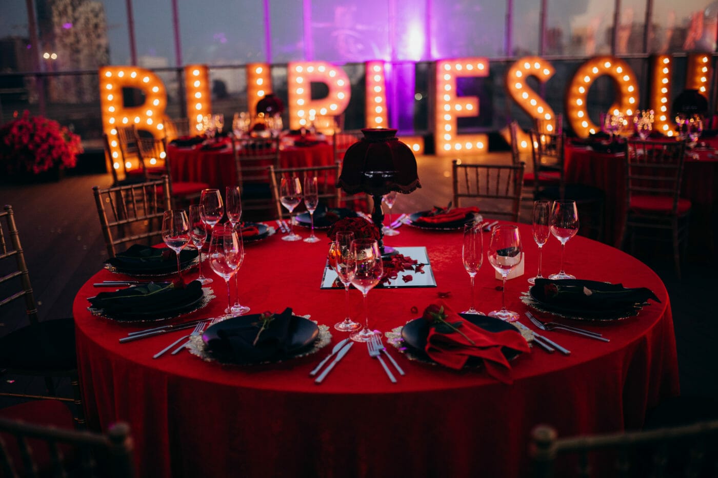 table setting at a burlesque dinner show