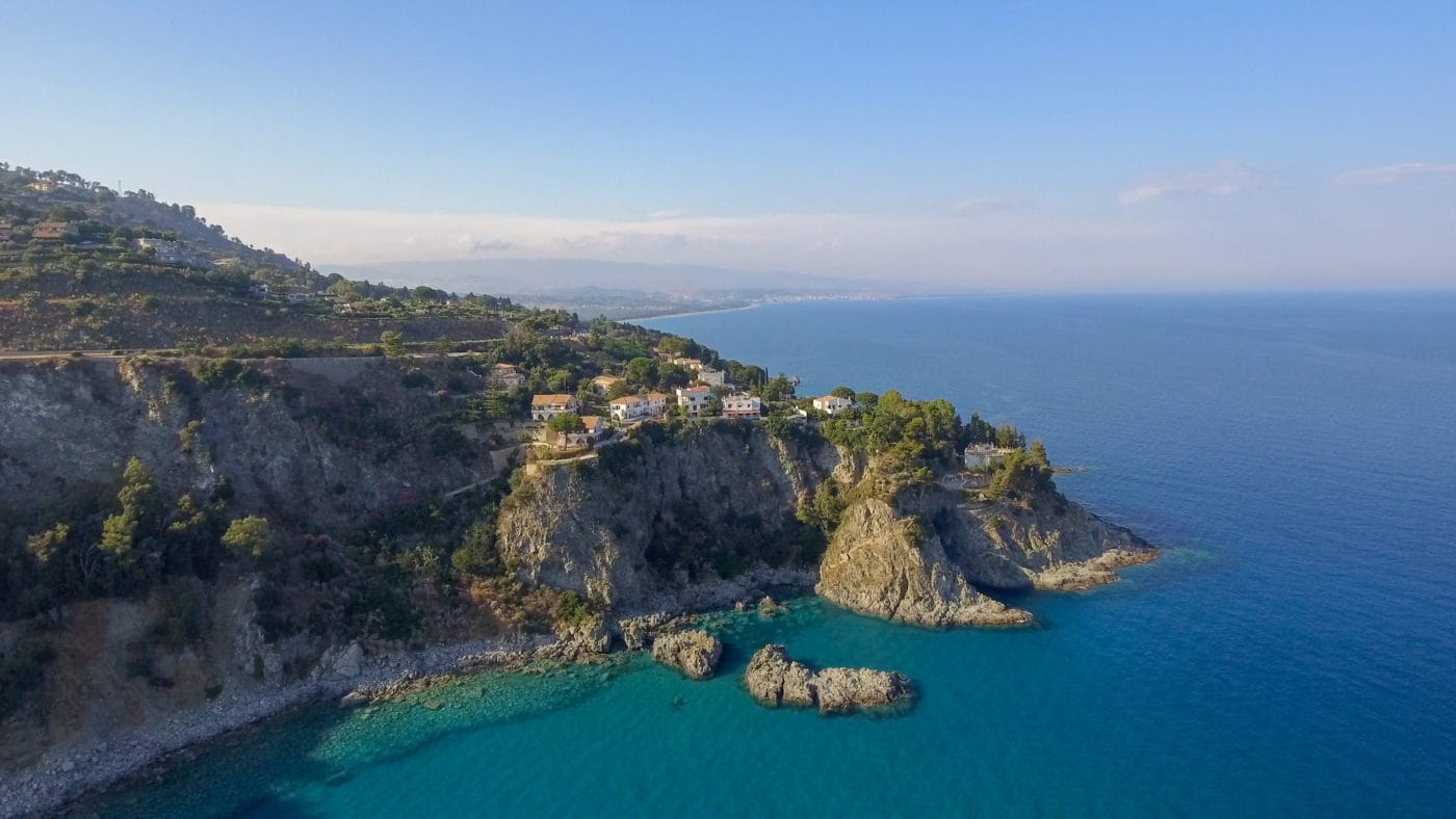 Beautiful coast of Caminia, Calabria aerial view in Italy