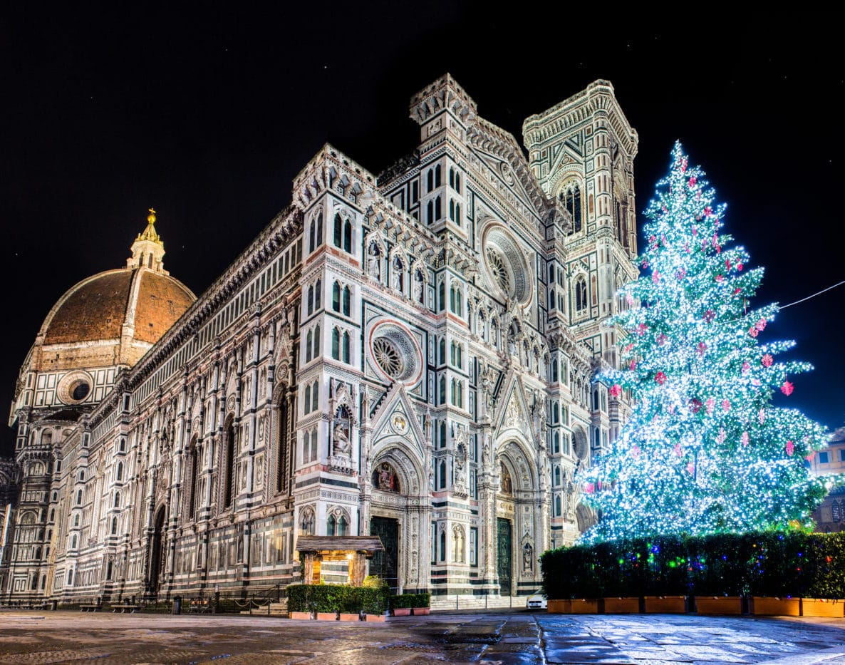 Beautiful christmas tree in the main square in florence, italy for the christmas markets
