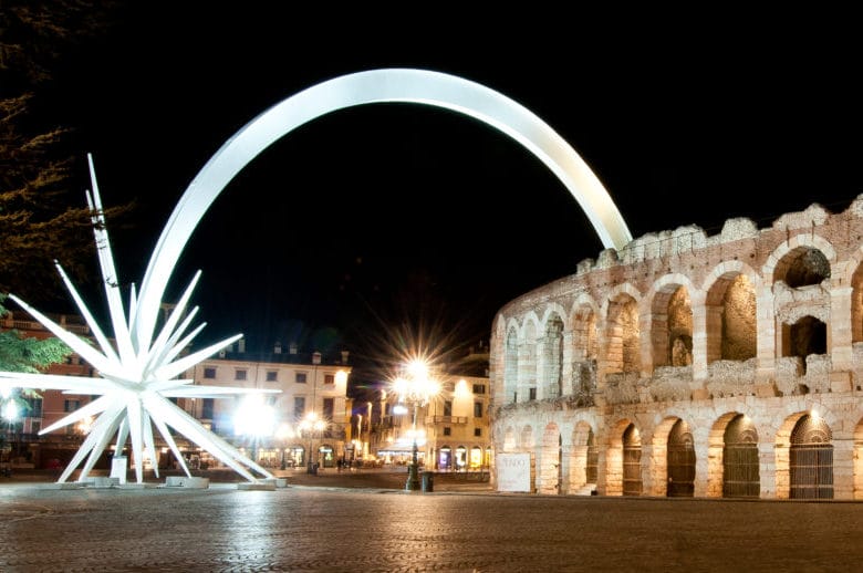 Arena aimphitheater in Verona with a the enormous Christmas star