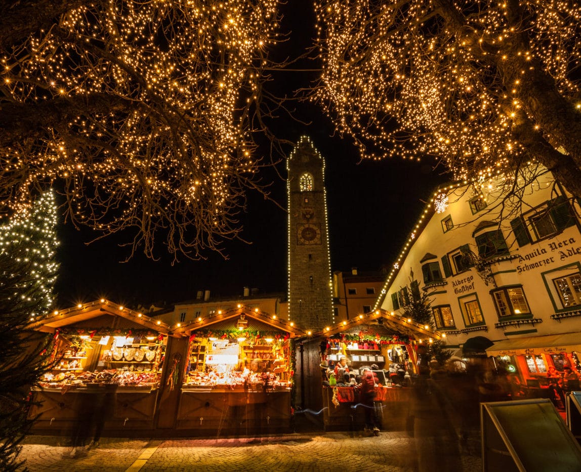 The main square at the Vipiteno Christmas Market in Italy