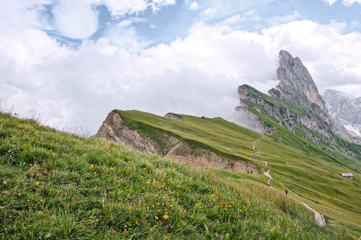 The jagged peaks of the seceda ridgeline in italy