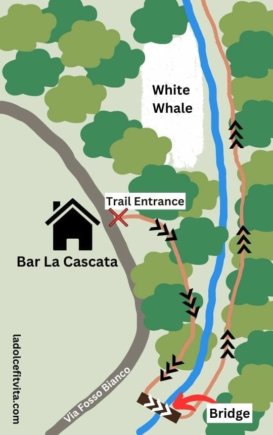 Map of the forest trail to bagni di san filippo