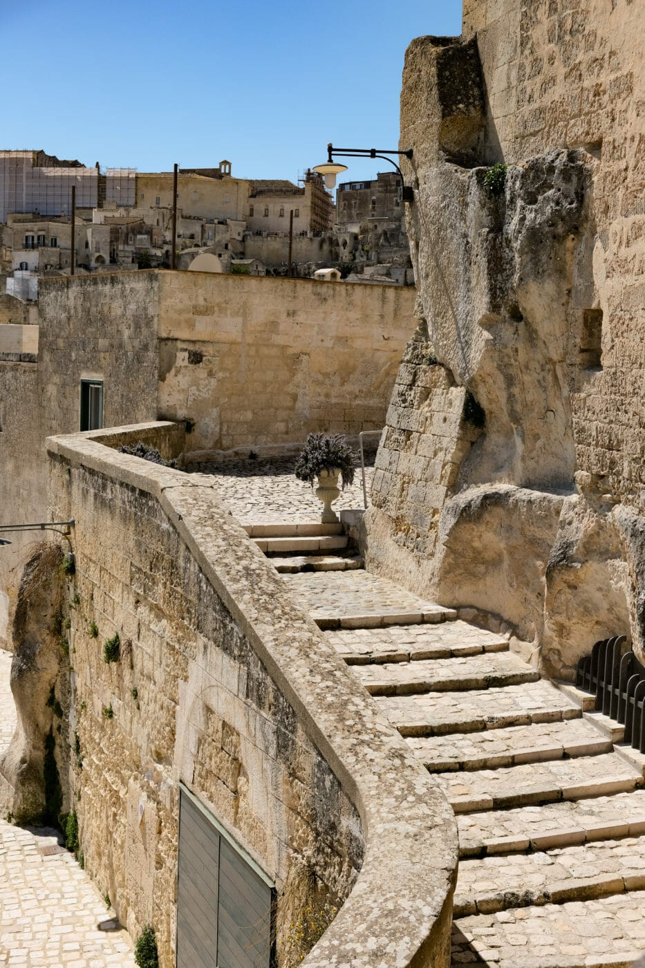 stone steps in the sasso caveoso part of matera italy