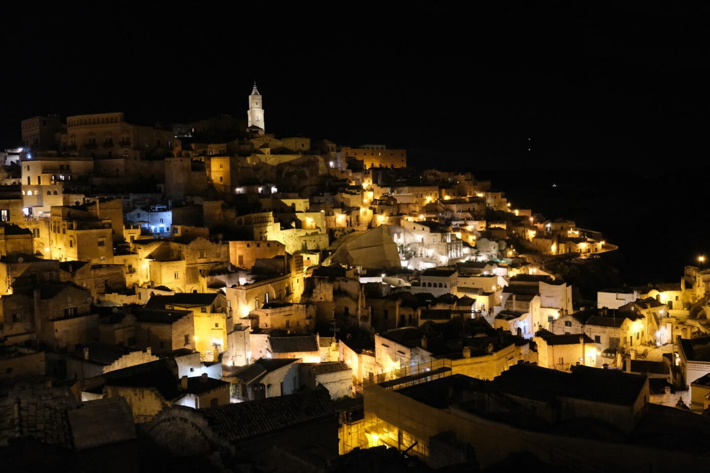 visiting matera by night - the beautiful cave city lit up