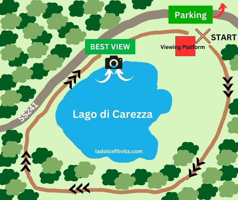 map of the lago di carezza hike in the dolomites