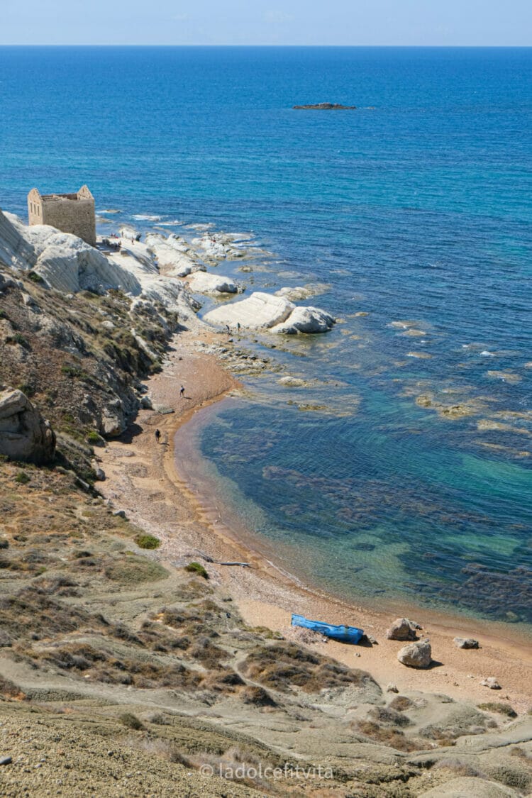 Punta Bianca Beach in sicily - turquoise Mediterranean sea with beautiful white calcareous formations on shore