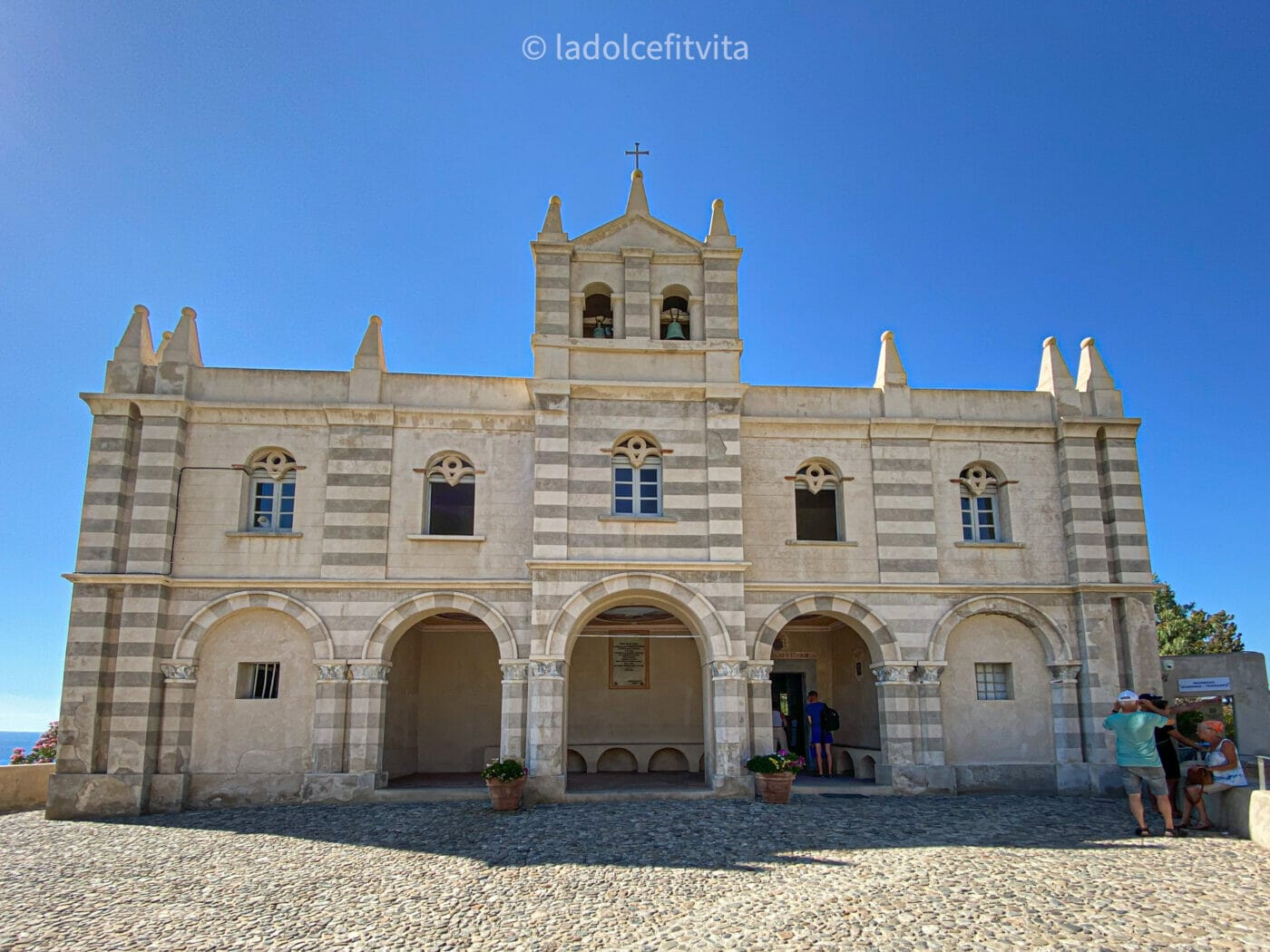 beautiful white washed monastery (Santuario Santa Maria dell'Isola) in Tropea Calabria